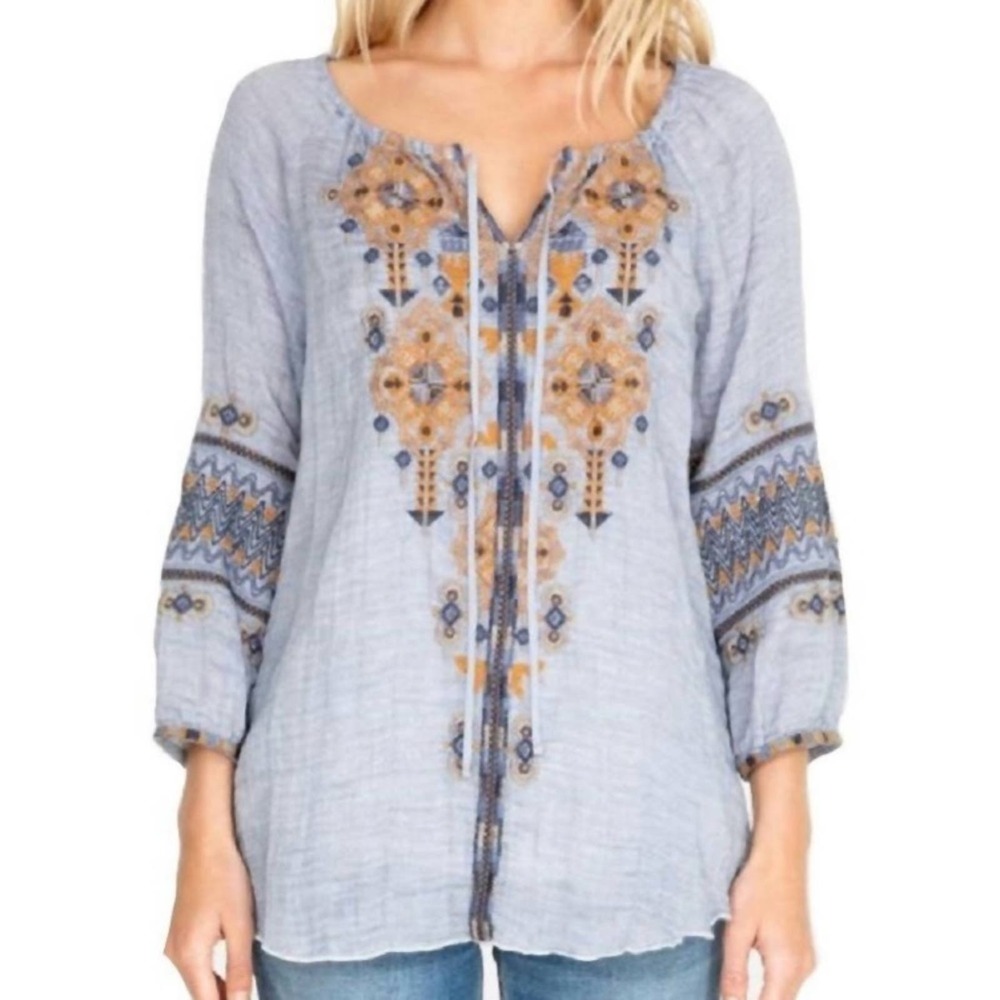 Johnny Was Amika Peasant Blue/Gold Blouse